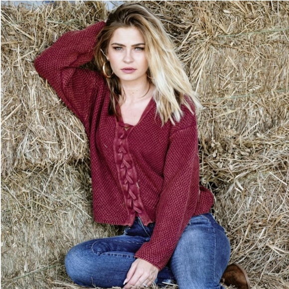 HOST PICK! 5  Star Rated!  LACE UP FRONT SWEATER! - Picture 4 of 5